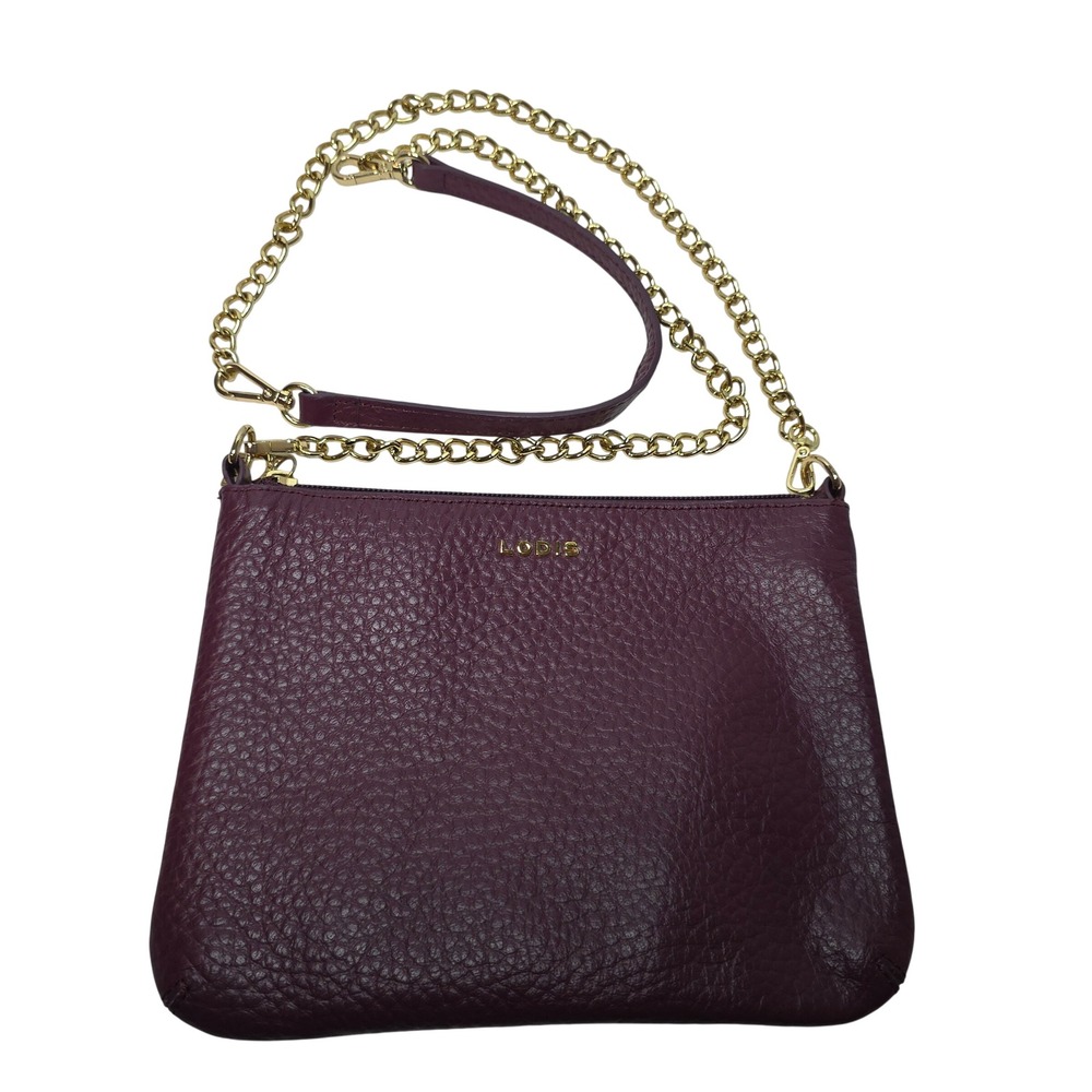 Lodis Plum Pebbled Leather Crossbody Bag Gold‎ Chain Strap Burgundy Messenger